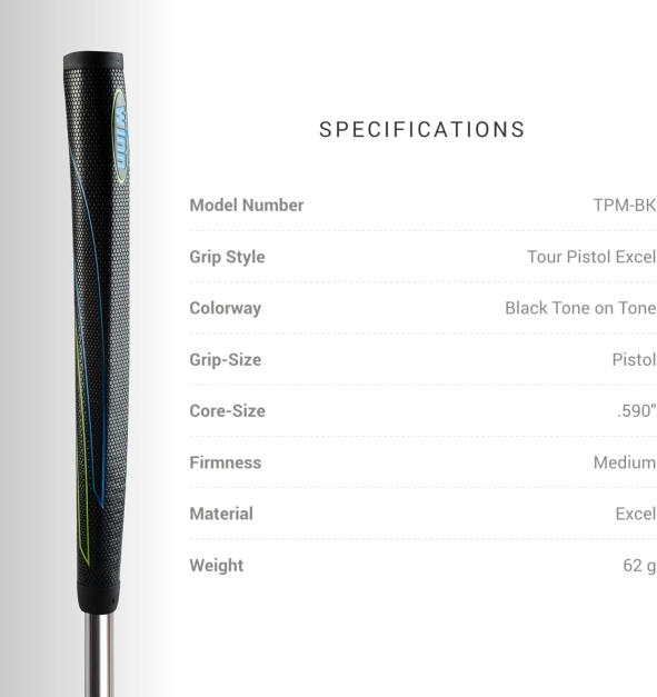 Winn Tour Pistol Golf Putter Grip Noir