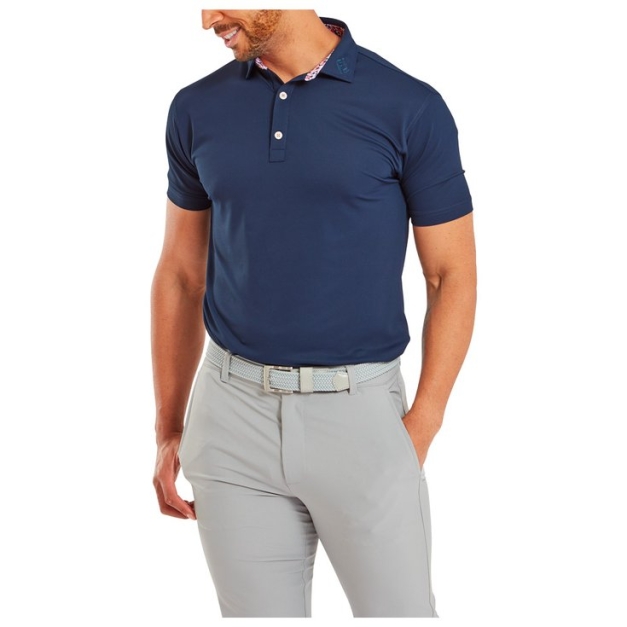 Polo Solid With Primrose Trim Pique Navy