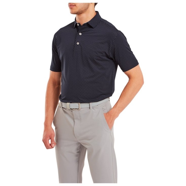 Polo Stretch Lisle Dot Print Navy With White