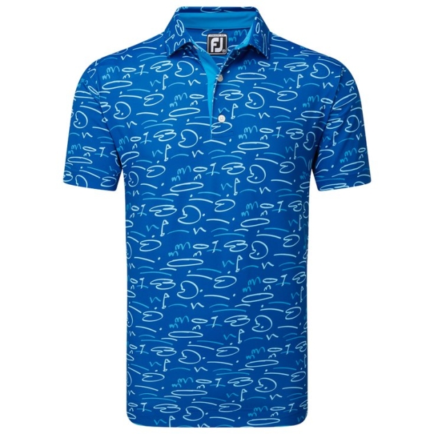 Polo Golf Course Doodle Pique Deep Blue