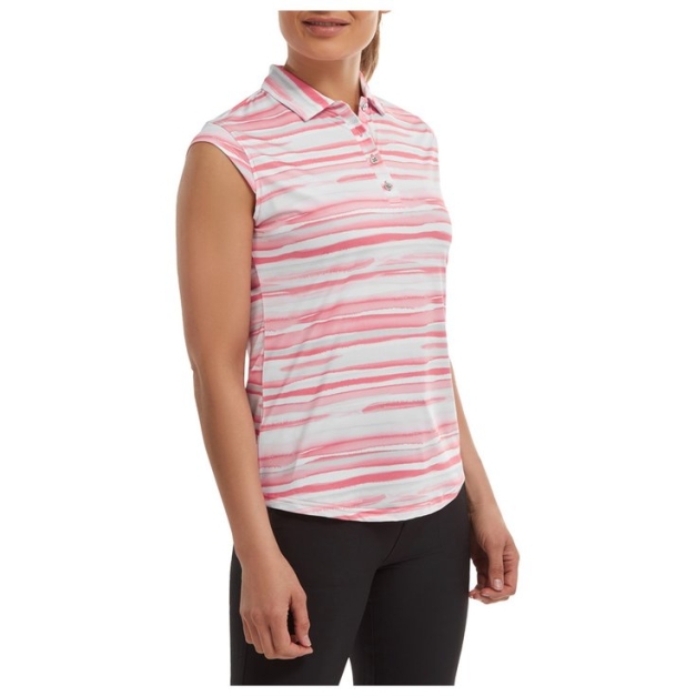 Polo Cap Sleeve Watercolour Print Lisle White Pink
