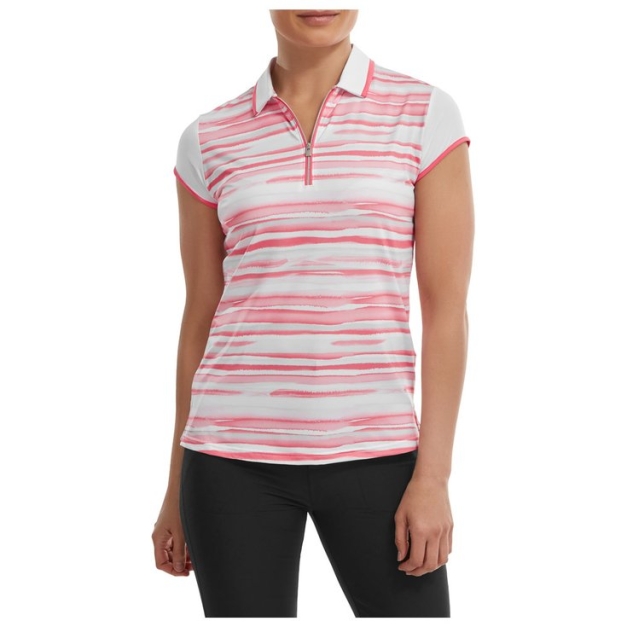 Polo Cap Sleeve Colour Block Lisle Coral White