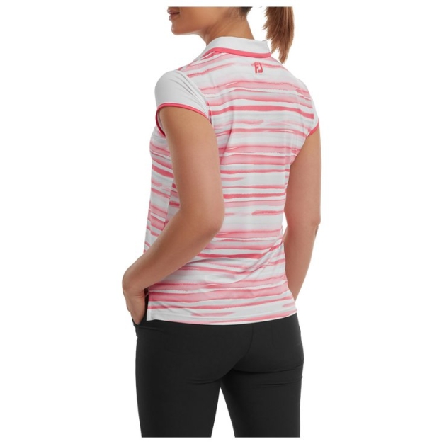 Polo Cap Sleeve Colour Block Lisle Coral White