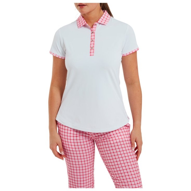 Polo Gingham Trim Pique W White