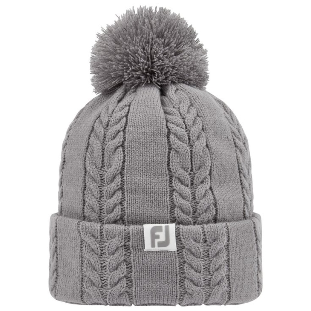 Bonnet Cable Knit Bobble Grey