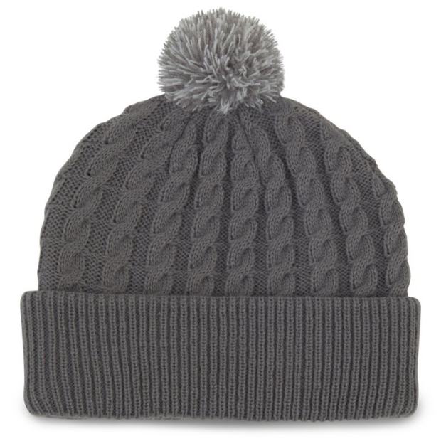 Bonnet Cable Knit Pom Pom Grey White
