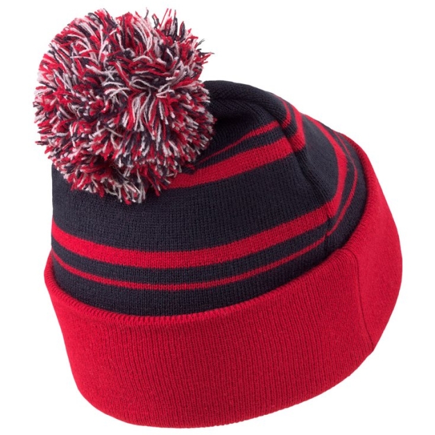 Bonnet P Removable Pom Beanie Navy Persian Red White