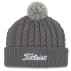 Bonnet Cable Knit Pom Pom Grey White