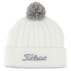 Bonnet Cable Knit Pom Pom White Grey